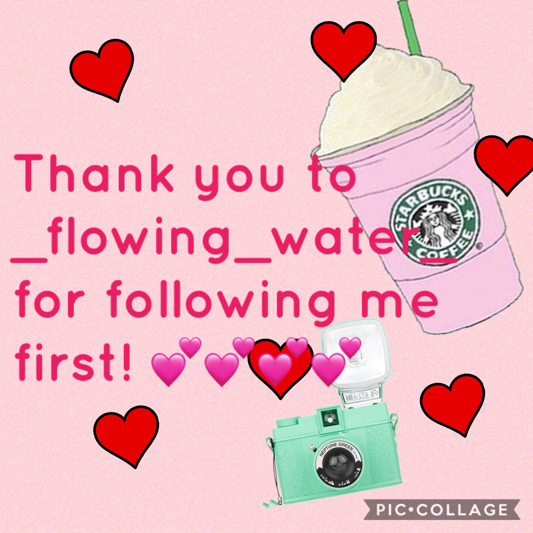 Please comment her and like her posts! #flowing #water #thankyou #follow #comment #like #starbucks #love heart #camera #pink