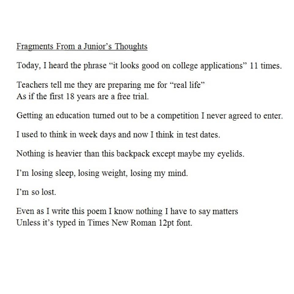 this poem is depressing but true (not mine btw) but fortunately there's only a week of school left 