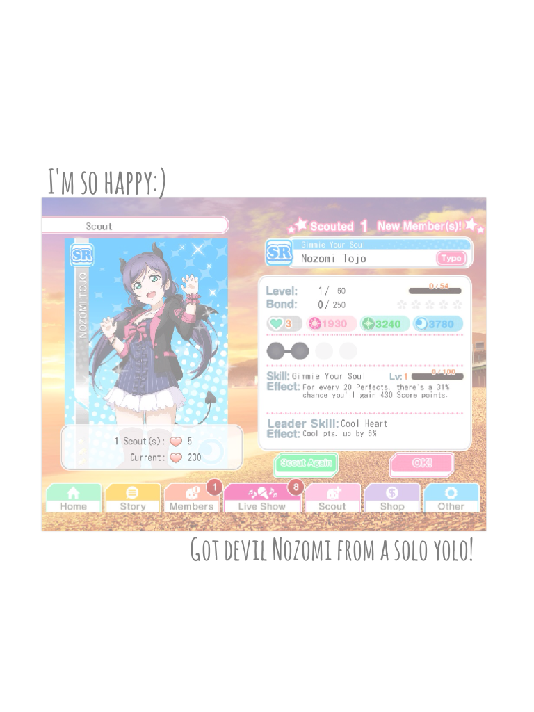 💜Click💜
This's my second Nozomi SR;) I got bored so scouted -3-