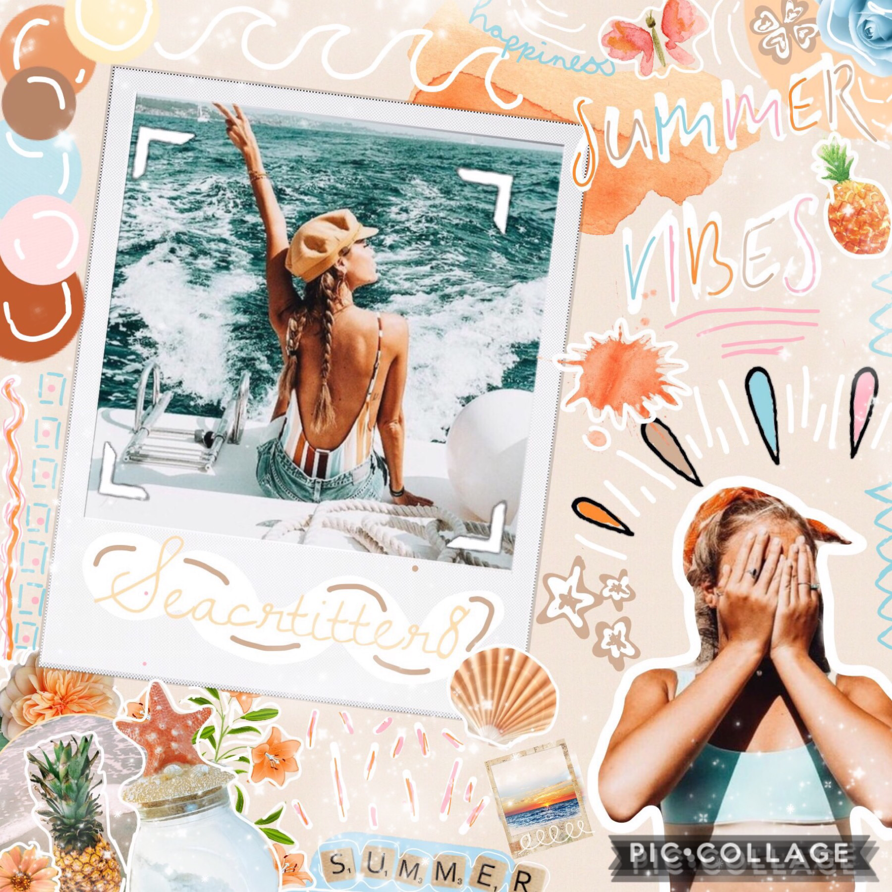 🍍TAP🍍
Woahhh this is a huge crowded mess!! I wanted to add different backgrounds but you can only have 50 scraps per collage:( Anyways the colours for this were inspired by both the girls swim suits! Hope you like it!💕