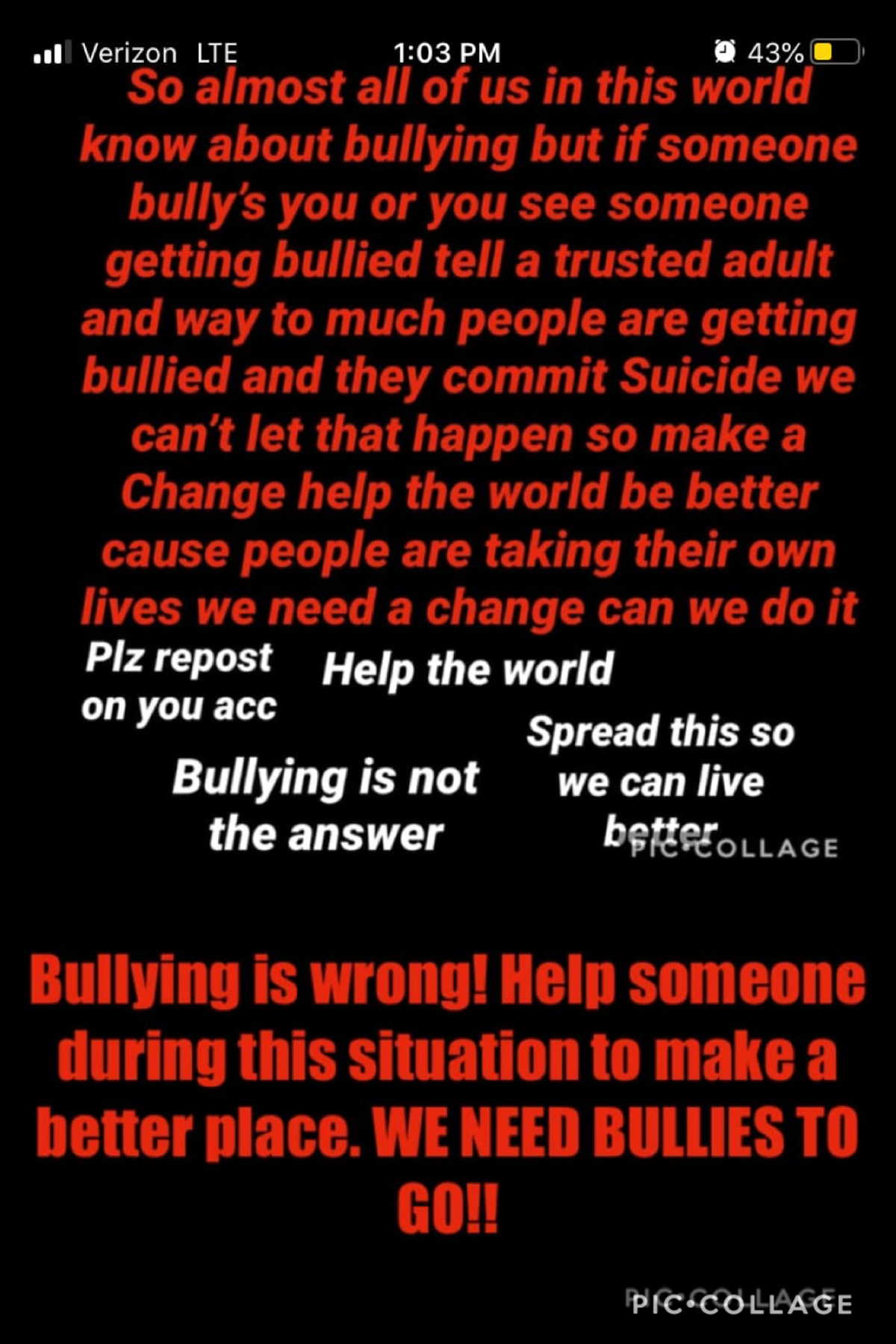 Repost it if you are against bullying,please