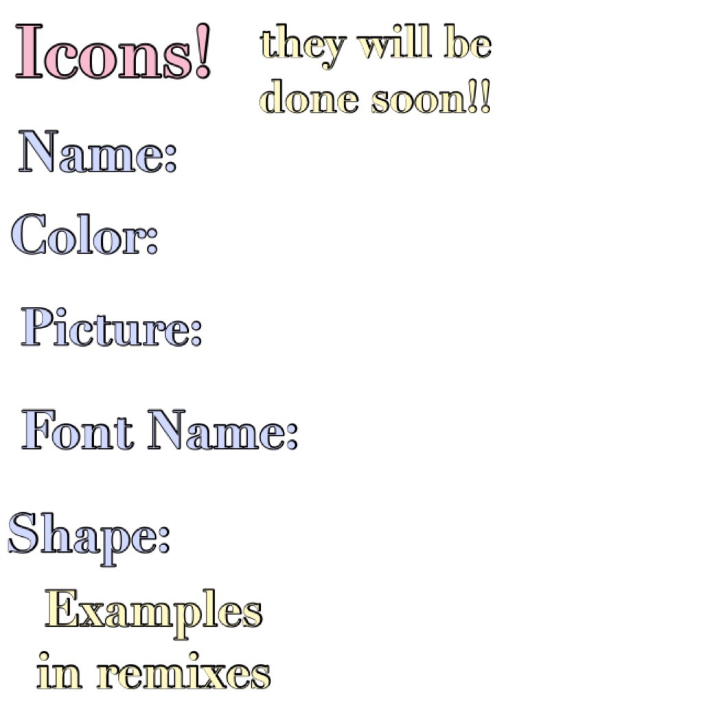Icons are here! check out my examples in the remixes and let me know what you want!