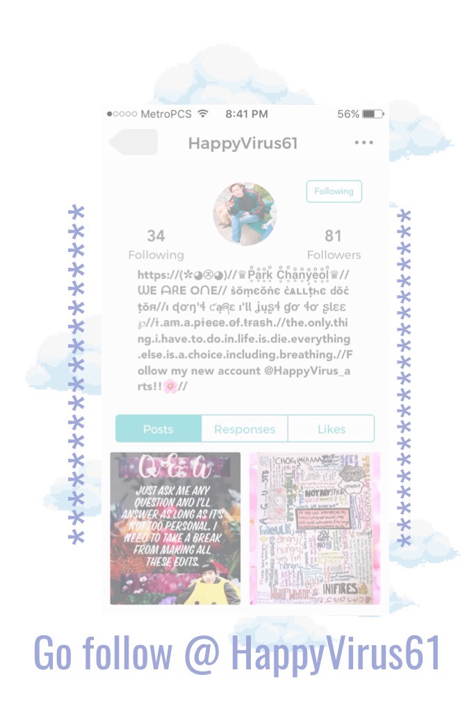 Tap if your @HappyVirus61
Congrats! You have earned your first Fan page! This is an award for always commenting and supporting others and for your huge talent in collage making! Keep up the excellent work!❤️