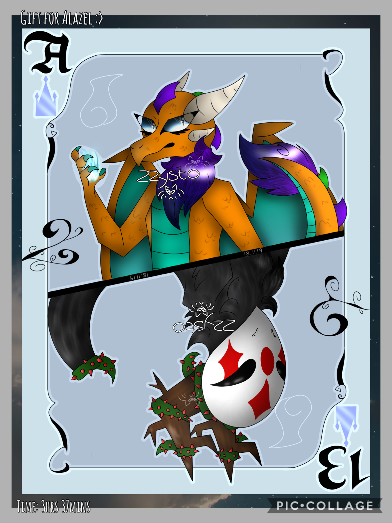 🔮Tap🔮
This is going to be my new series: The Deck, or Damien’s Deck, where I draw my ocs as cards! 
I decided to draw a gift for Alazel because I feel like I haven’t been a good friend as late,, but I’m really proud of how this turned out, hence why I’m p