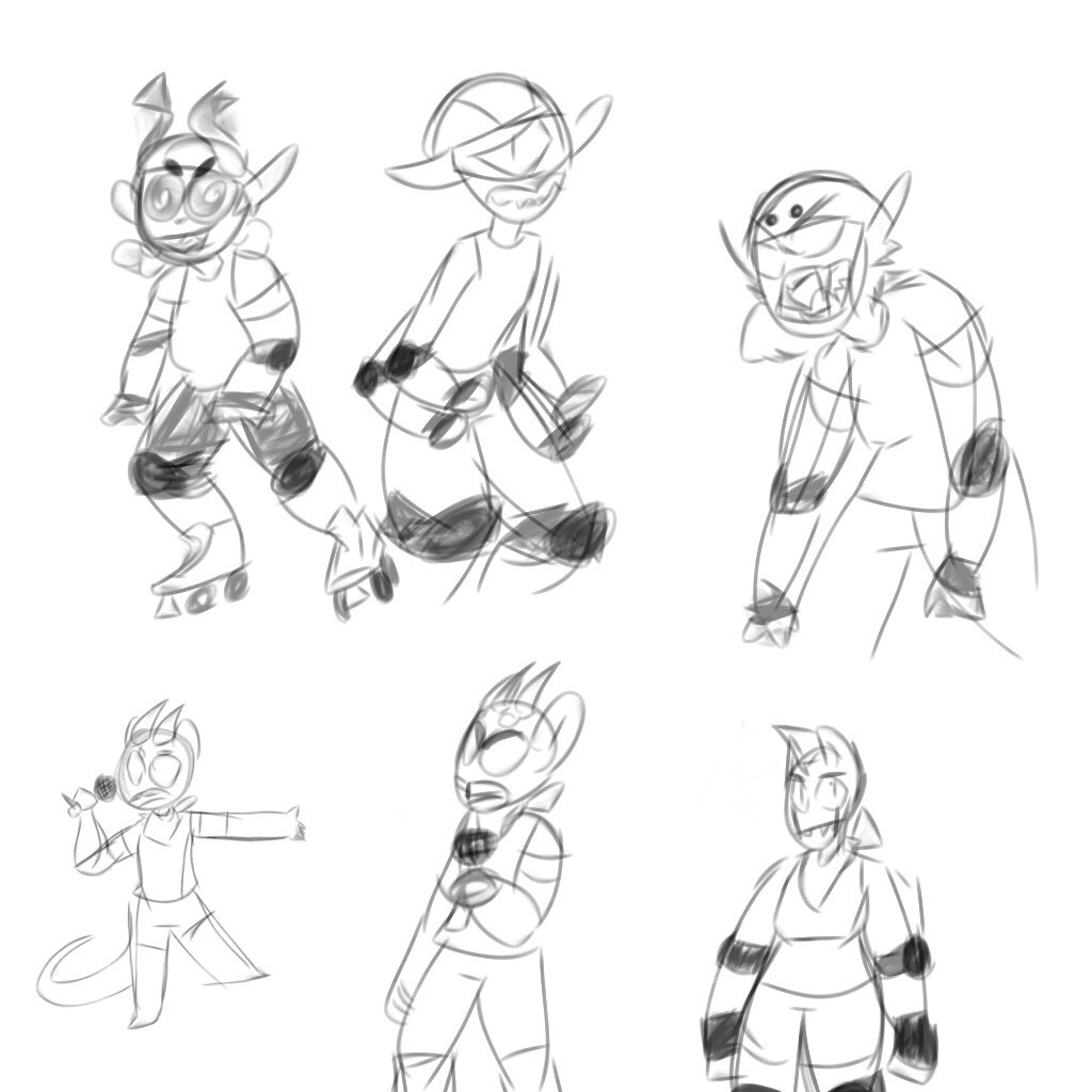 New ocs! (Hello I'm into roller derby and why not have a demon derby and Izzo, Lucel's right hand man, is the announcer) 