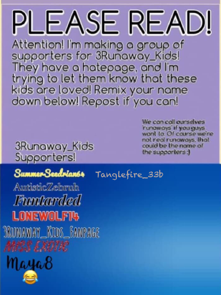 Shoutout to 3runaway_kids! They are really nice and have interesting blogs. Lately they have a hatepage so if you support them repost them in your own account! :) :)