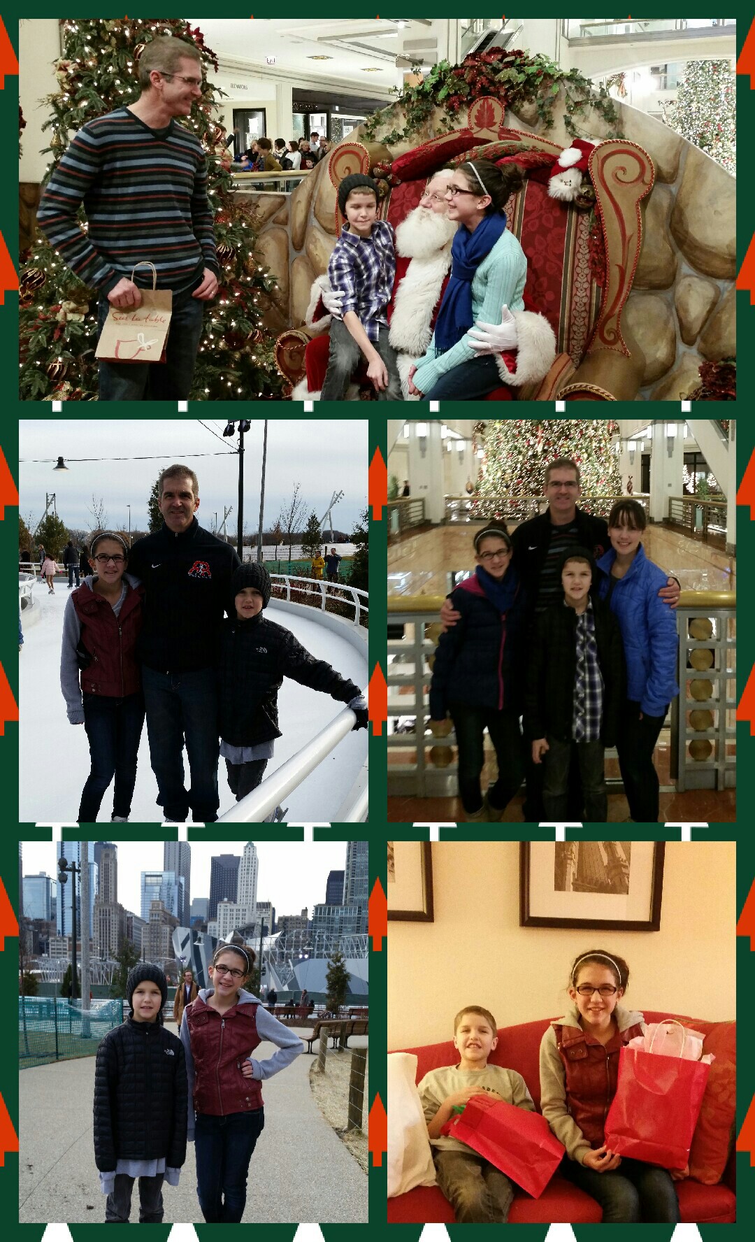 Chicago, Day 2.  Jeff joined us today! Santa, ChristKindle Market, Ribbon Rink, 1st Present