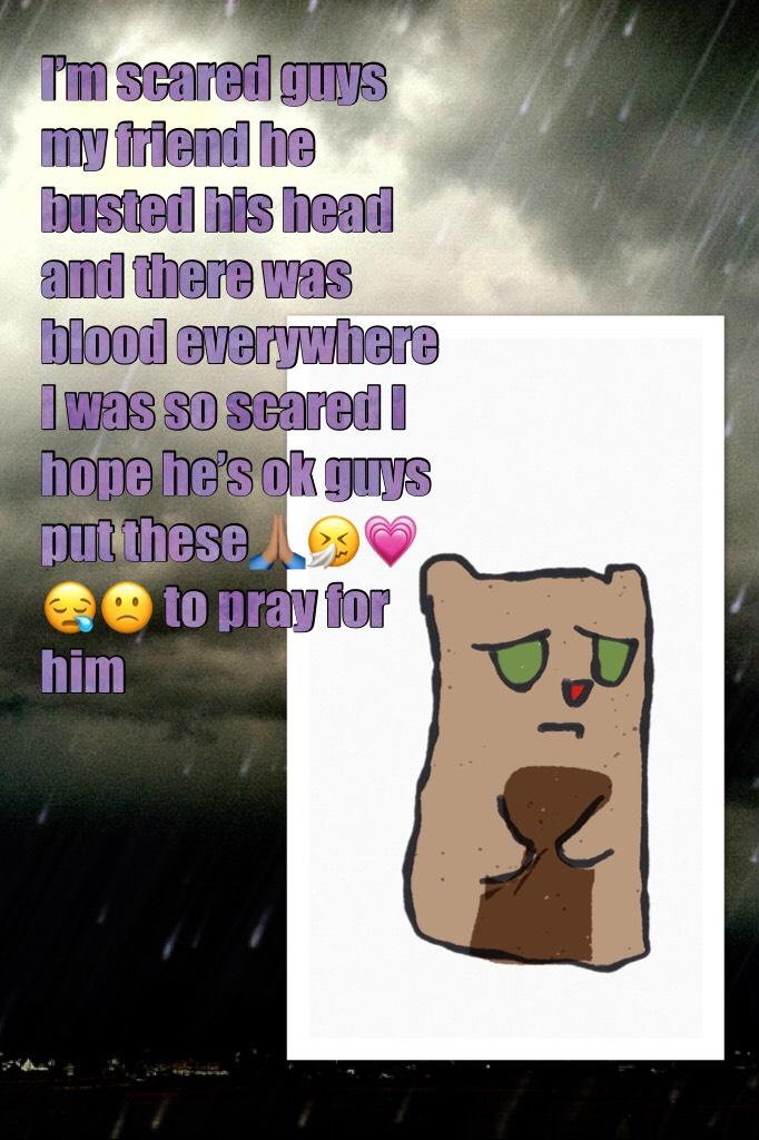 I’m scared guys my friend he busted his head and there was blood everywhere I was so scared I hope he’s ok guys put these🙏🏽🤧💗😪🙁 to pray for him