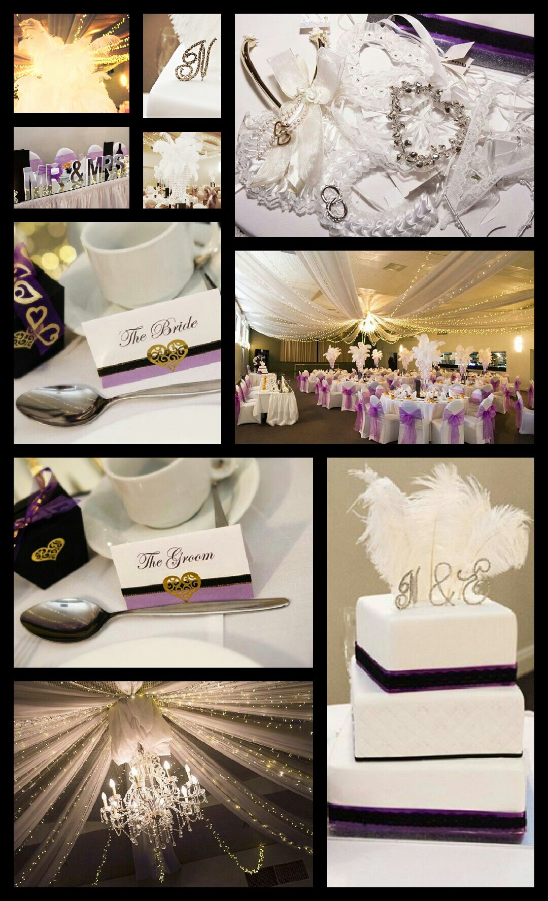 wedding #purple #black #white