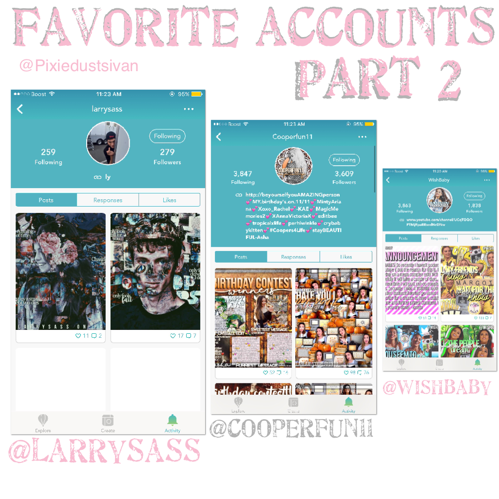 Part 2
@Larrysass//@Cooperfun11//@WishBaby!! All of there account are amazing!!😍Hope you're having a good day!💓Ilygsm!!👌🏼💘Follow themm plz!!✨😘
{11.12.16}