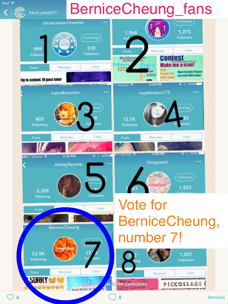 Vote for BerniceCheung, number 7!