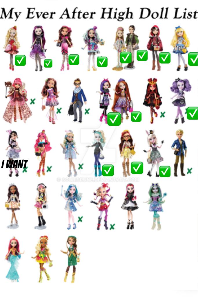 MY EVER AFTER HIGH DOLL LIST (I HAVE MORE)