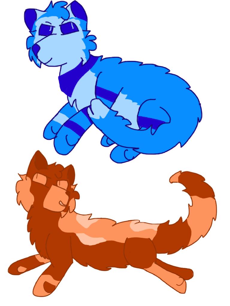 Two PNGS of my new OCs. Still don't know what to name them. I'm thinking Clay for the reddish orange one and Nali for the blue one, what do you think? Please give suggestions!