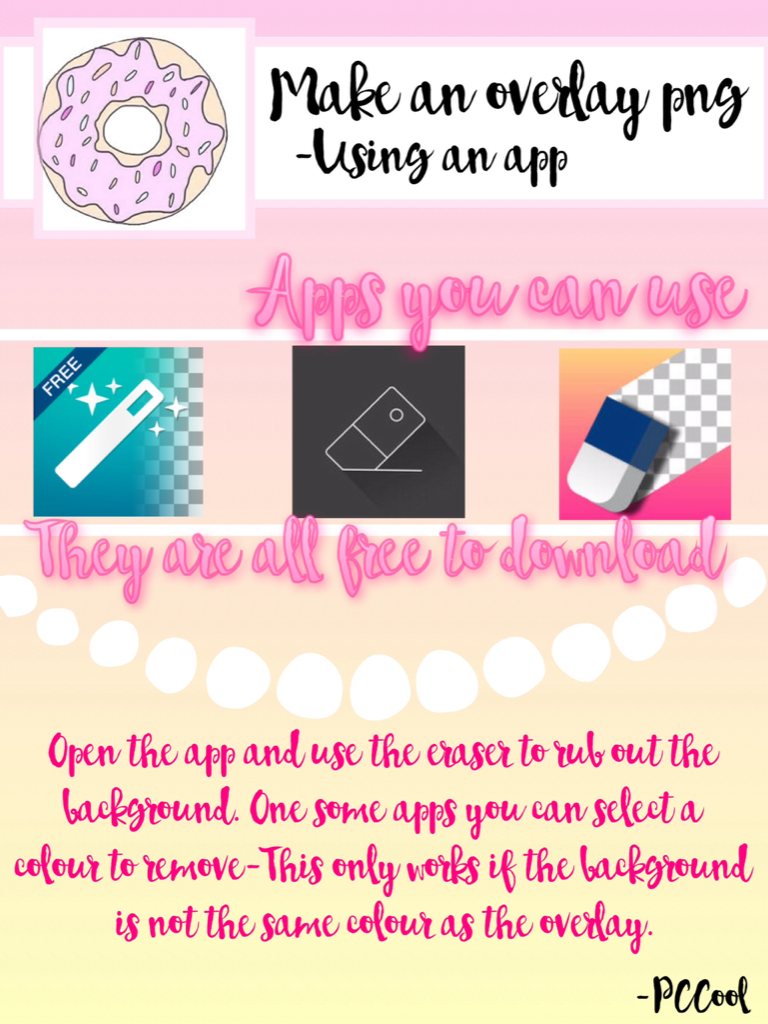 How to make and overlay PNG, using an app. You can use any of the apps mentioned, or just go to the Play or AppStore and search 'eraser'.