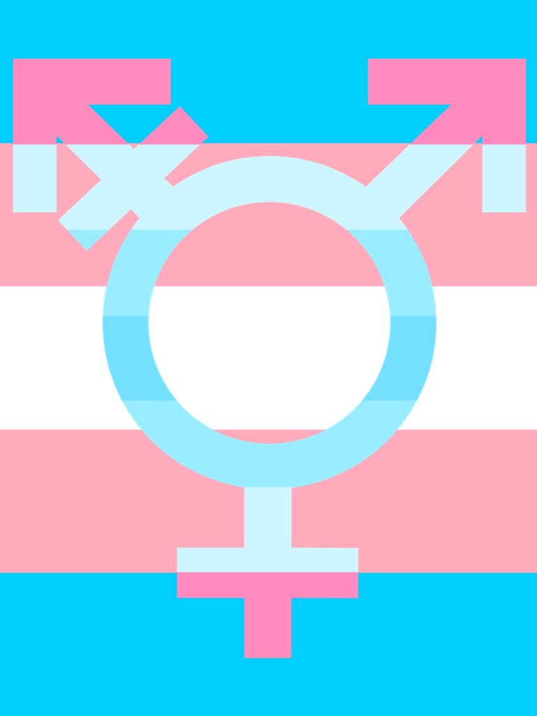 Trans flag with trans masculine colored trans symbol