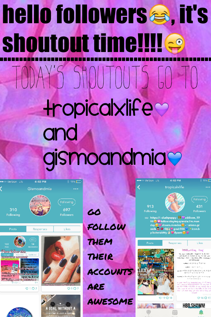 go follow tropicalxlife and Gismoandmia❤️