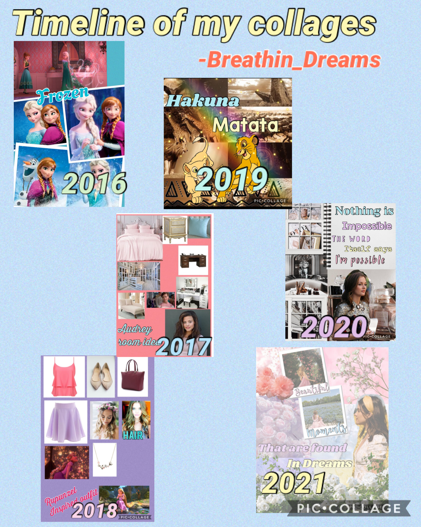 Timeline of my collages on my main account Breathin_Dreams