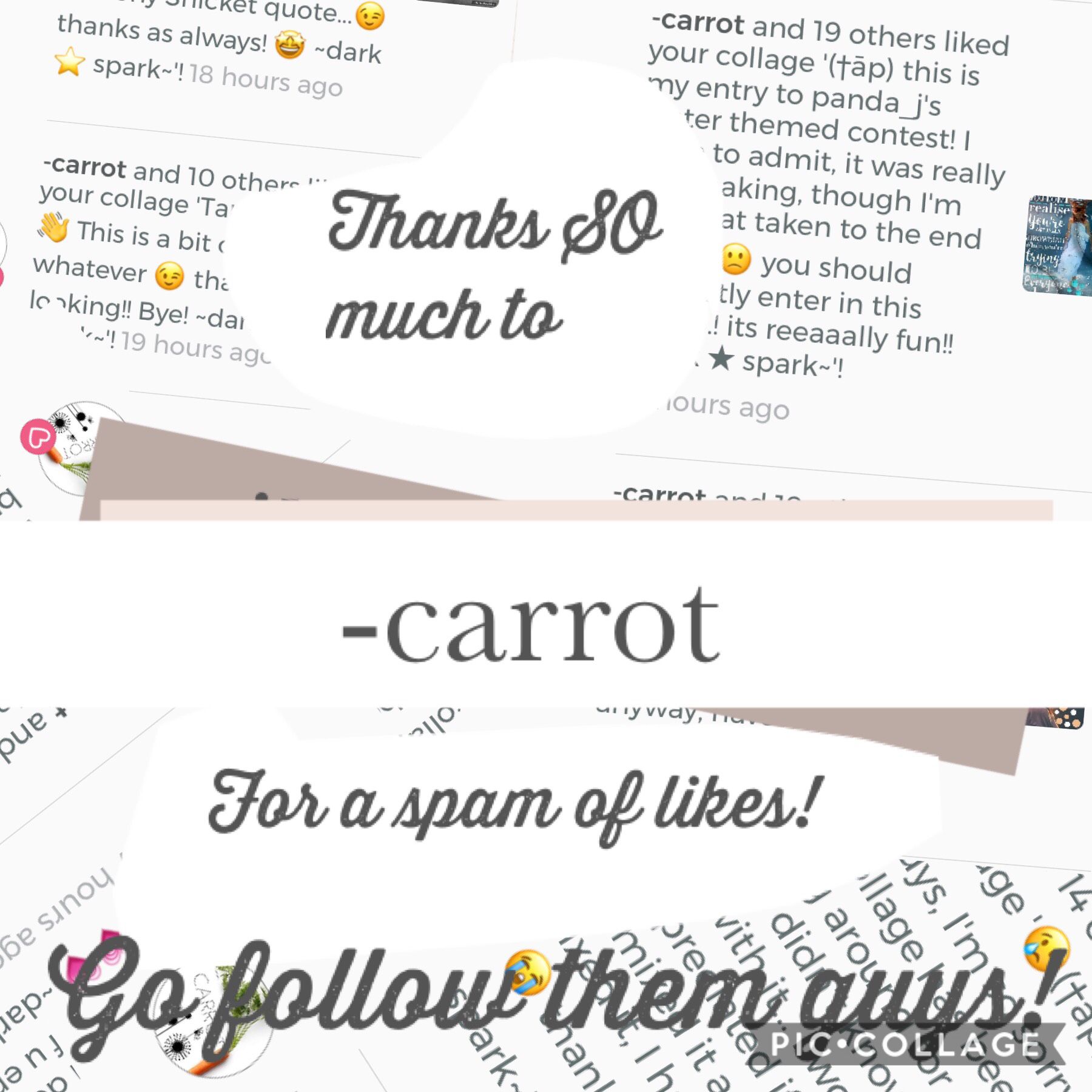 Tapp!
YUSSSS! Go carrot! thanks so much!!! Go follow them guysss!! 😛🐳🐝🦔