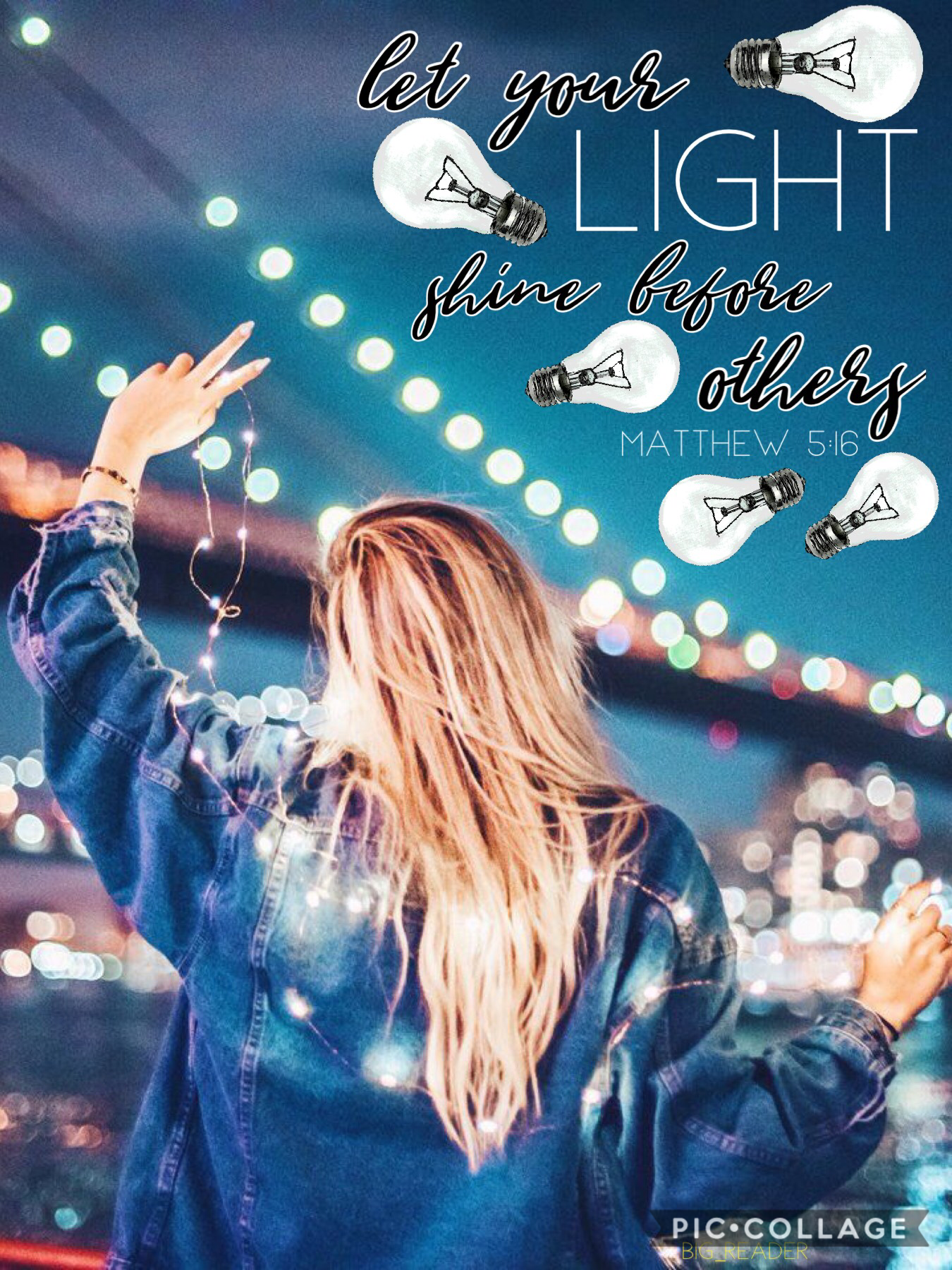Hi y’all! It’s Big_Reader here! ✨
Hope y’all like this collage! Always let your light shine, and shine a little brighter for the ones who can’t shine as bright! Encourage the love of the lord, and together, we can light up this world!✨✨bye y’all!