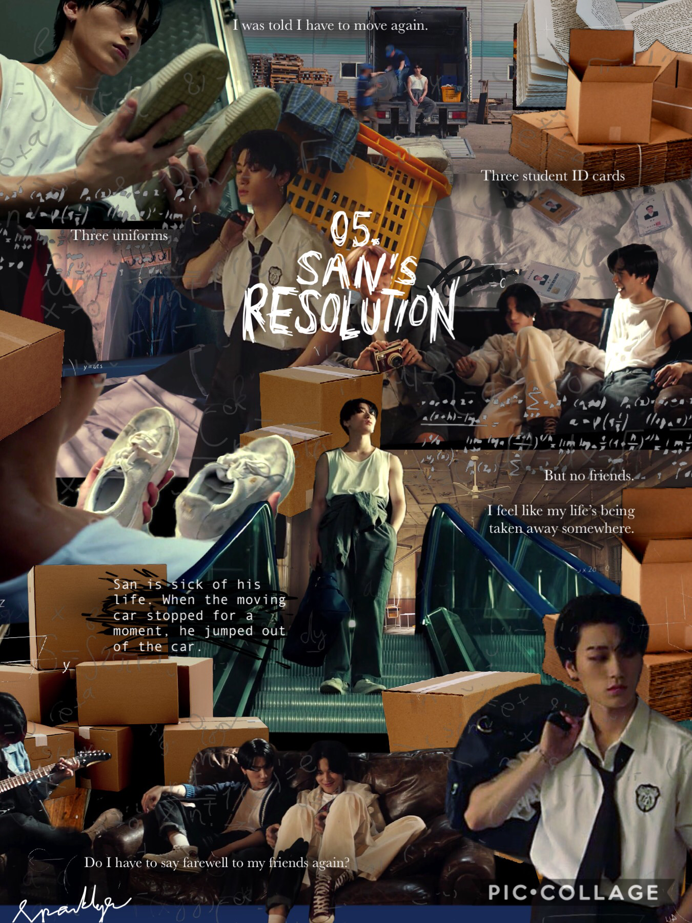 [6/10] 05. “San’s Resolution” | S’s resolution is to keep the guys’ friendship in tact. He can’t bear to lose them. He’s also the first to step in when Jongho& Mingi fight later &everything goes downhill. Idk what the shoes could mean though??