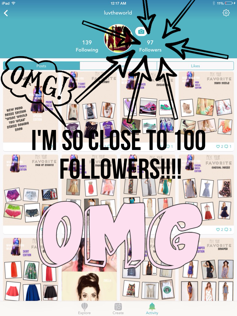 I'm so close to 100 followers!!!!
