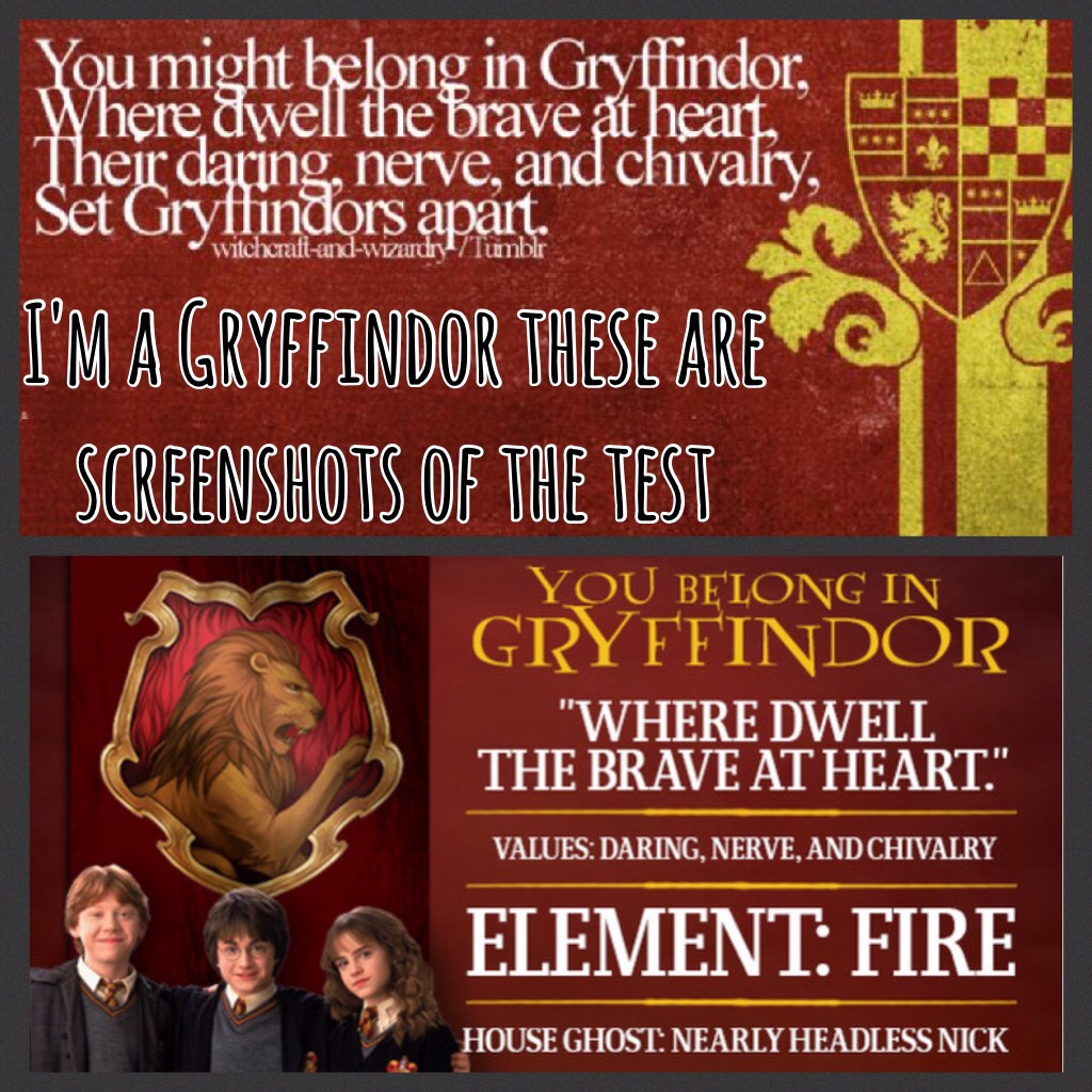 I'm a Gryffindor these are screenshots of the test
