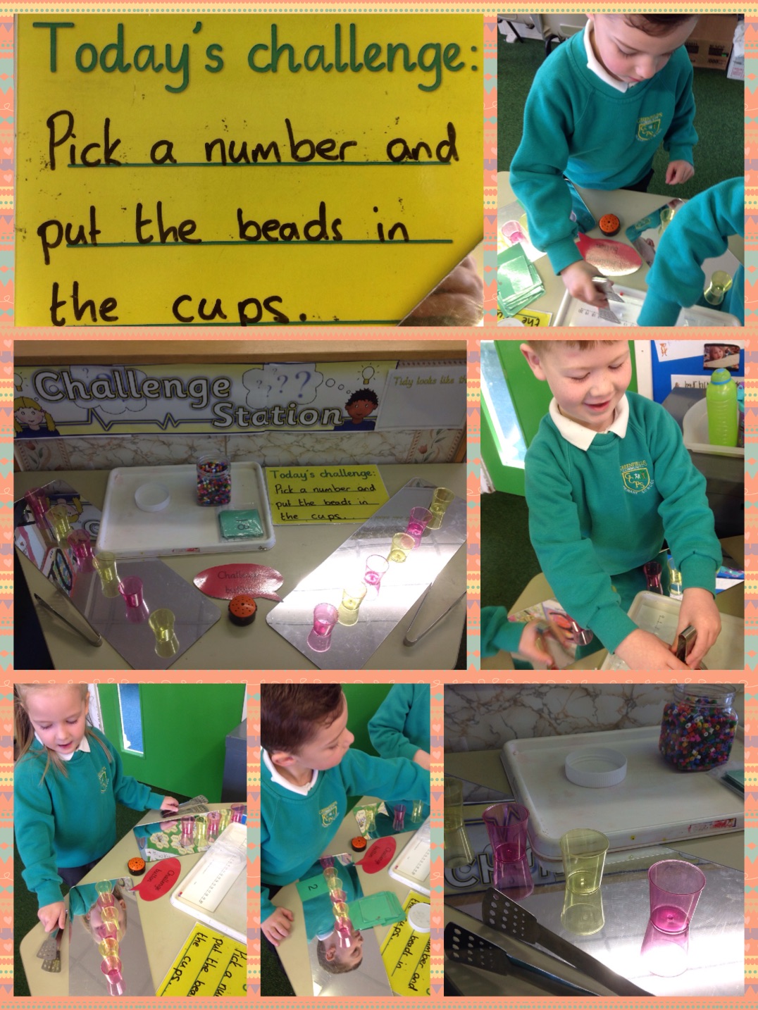 This week's challenge station. Fine motor skills and counting. #GoGreenfields #EYFS