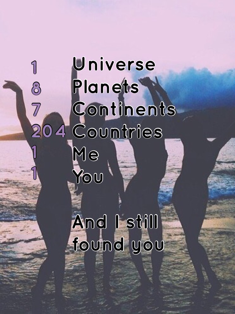 Universe
Planets
Continents
Countries
Me
You 

And I still found you