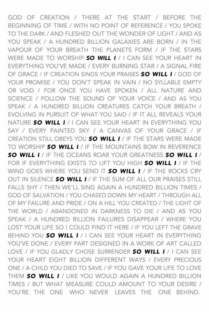 Lyrics to So will I (100 billion x) by Hillsong ✝