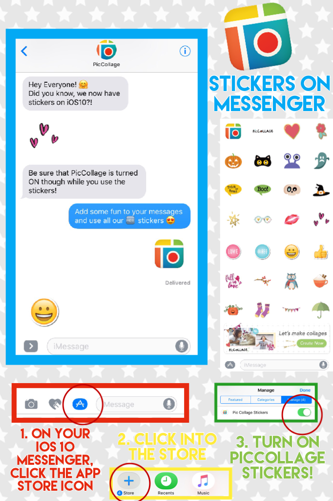 PicCollage Stickers on iOS10 Messenger!