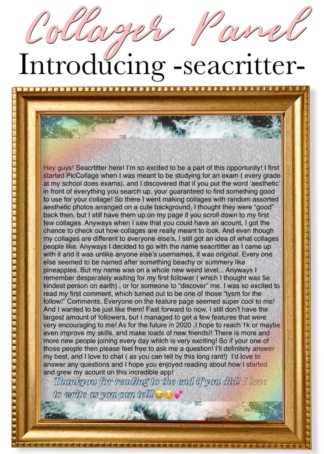Introducing -seacritter-! Welcome to the Panel!