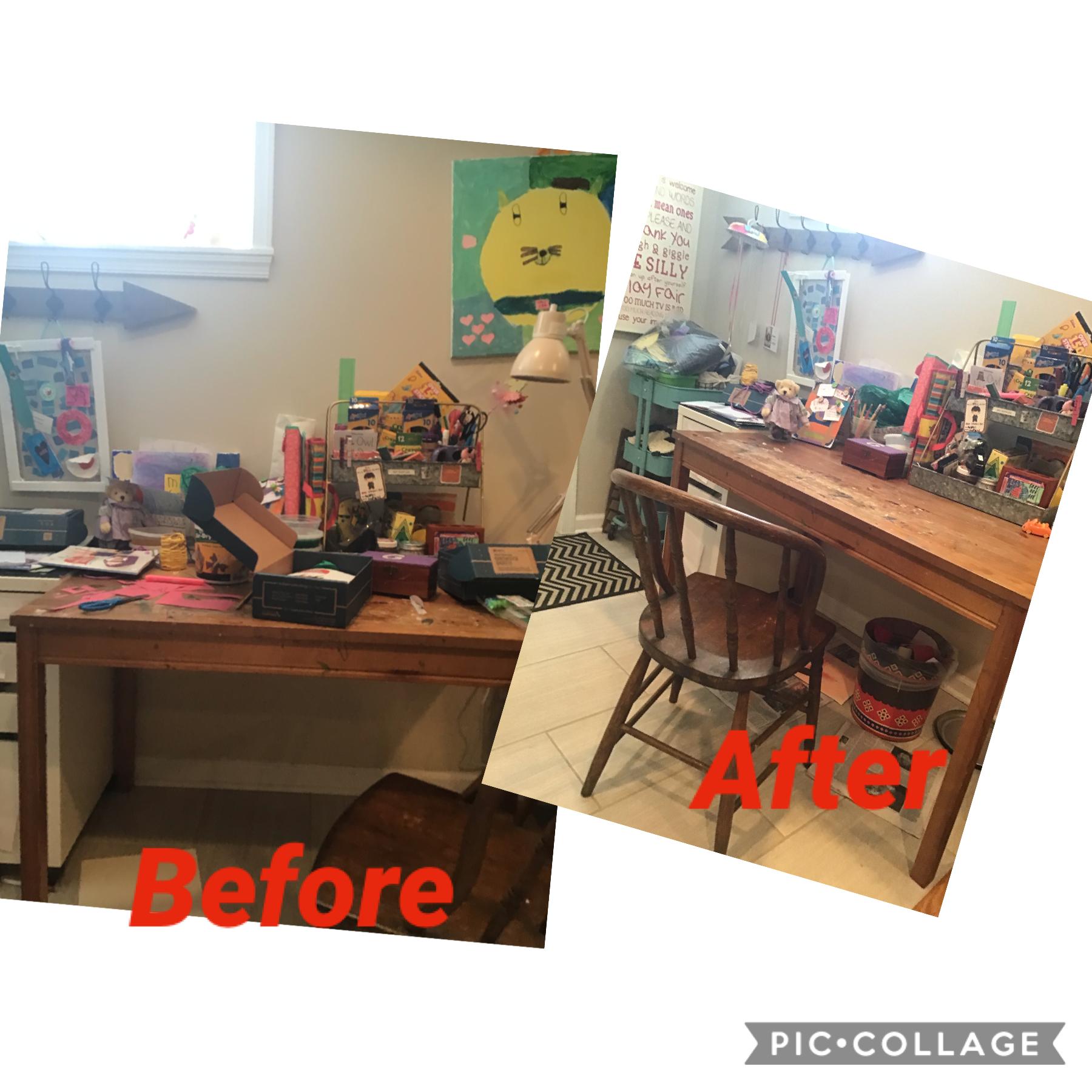 Cleaning Georgia’s art table. Before and after. Wow!