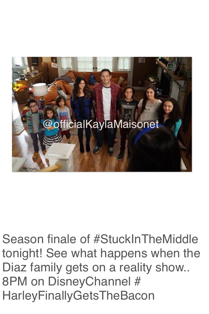 Season finale of #StuckInTheMiddle tonight! See what happens when the Diaz family gets on a reality show..8PM on DisneyChannel # HarleyFinallyGetsTheBacon