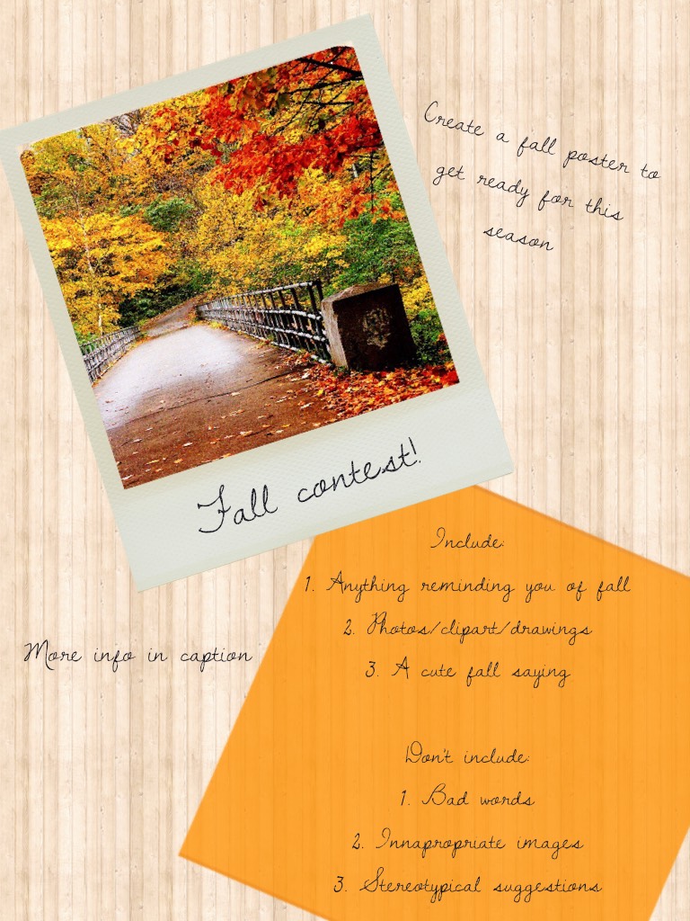🍂🍁Fall contest!🍁🍂 *click here*




Winner prizes:
1st- shoutout, spam, follow
2nd- spam, follow
3rd- spam

Love y'all, janebanks
