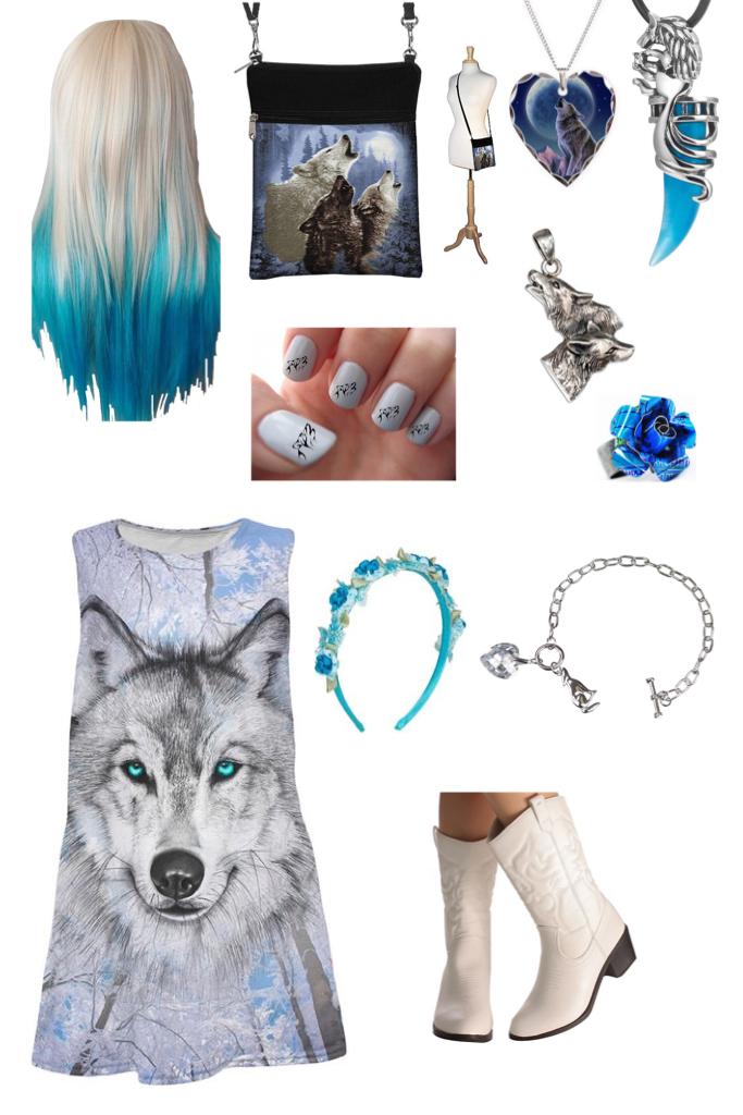 Blue and white wolf outfit 