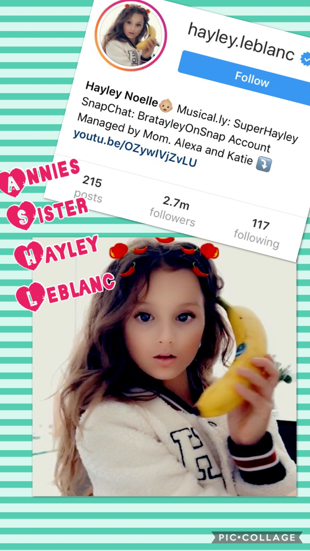 Hayley Leblanc is 9 years old, as of September. Her youtube channel name is Hayley Leblanc. She also has a youtube segment on Brat, as well as a family channel called Bratayley. If you have any questions then comment!! 