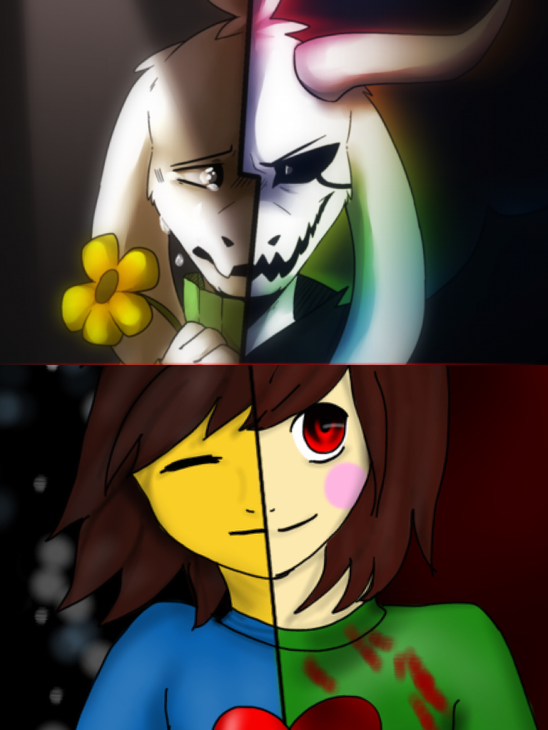 Frisk and Chara, Asriel and the God of Hyper Death.