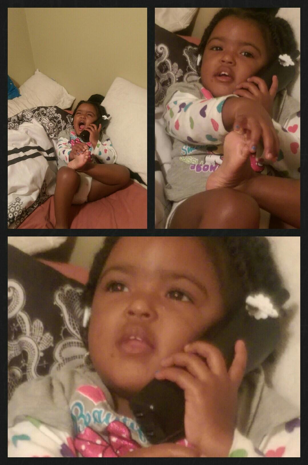 my baby on the phone with her grandma