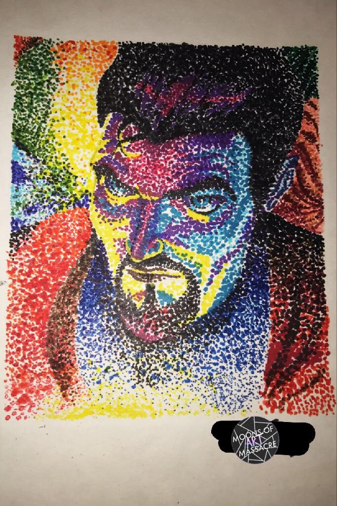 Do any of u even look at this acc anymore cuz i sure dont XD anyways this is dr. Strange in pointilism shading for art class :D