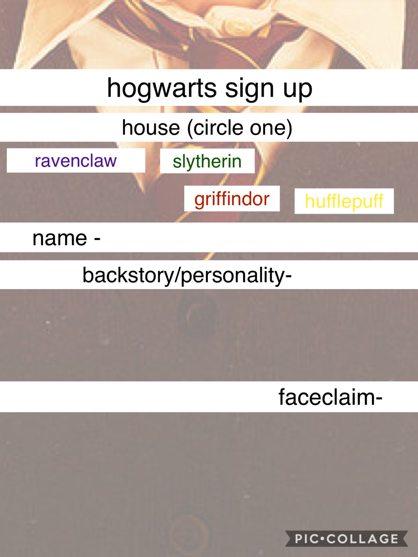 🌼Hogwarts Sign up🌼 please try making your ocs in a different house 🌼