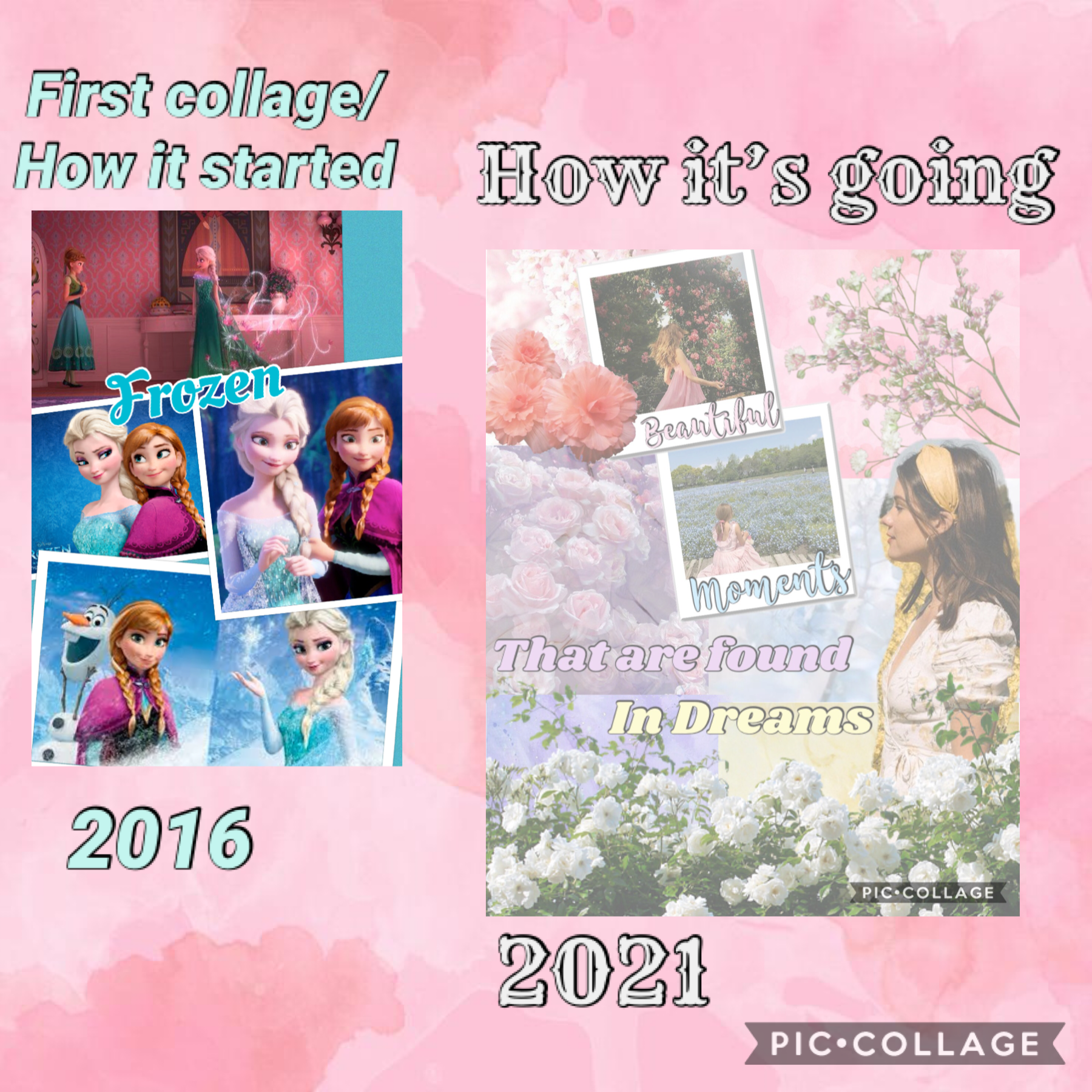 Timeline of my first collage to how it’s going collage from my main account Breathin_Dreams and inspired by peachydreamsextras and Live4Art plus