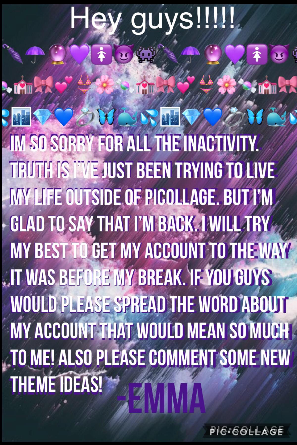 💜TAP💜
Guysssss im v sorry about all the inactivity! Please spread the word about me coming back! It would mean a lot ❤️❤️❤️❤️❤️