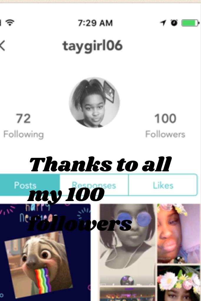 Thanks to all my 100 followers 