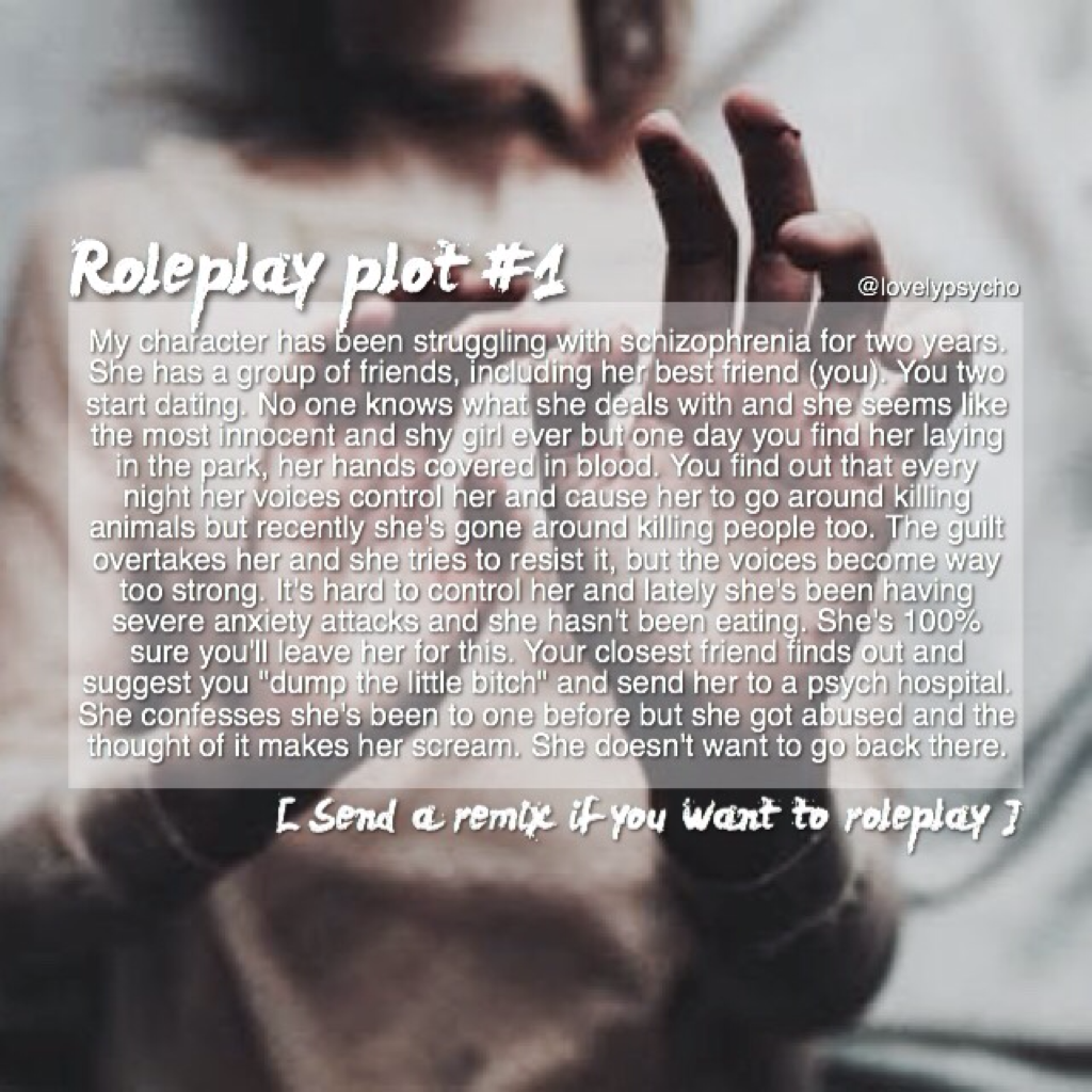 |[ I've started writing roleplay plots!! Let me know if you guys like any of them and want to roleplay 😘 ]|
