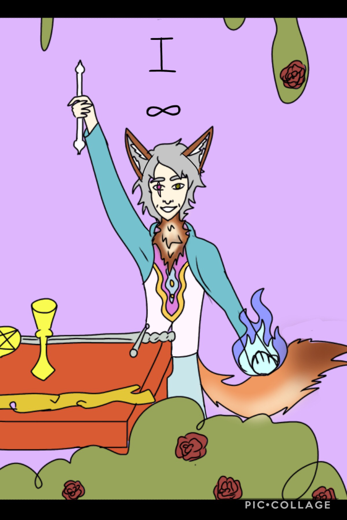 tap
what is wrong w my art, my coloring is gross and my anatomy is just...i haven't drawn in a while if you couldn't tell hah. but here i tried to implement zysto in the magician tarot's card which ill remix 