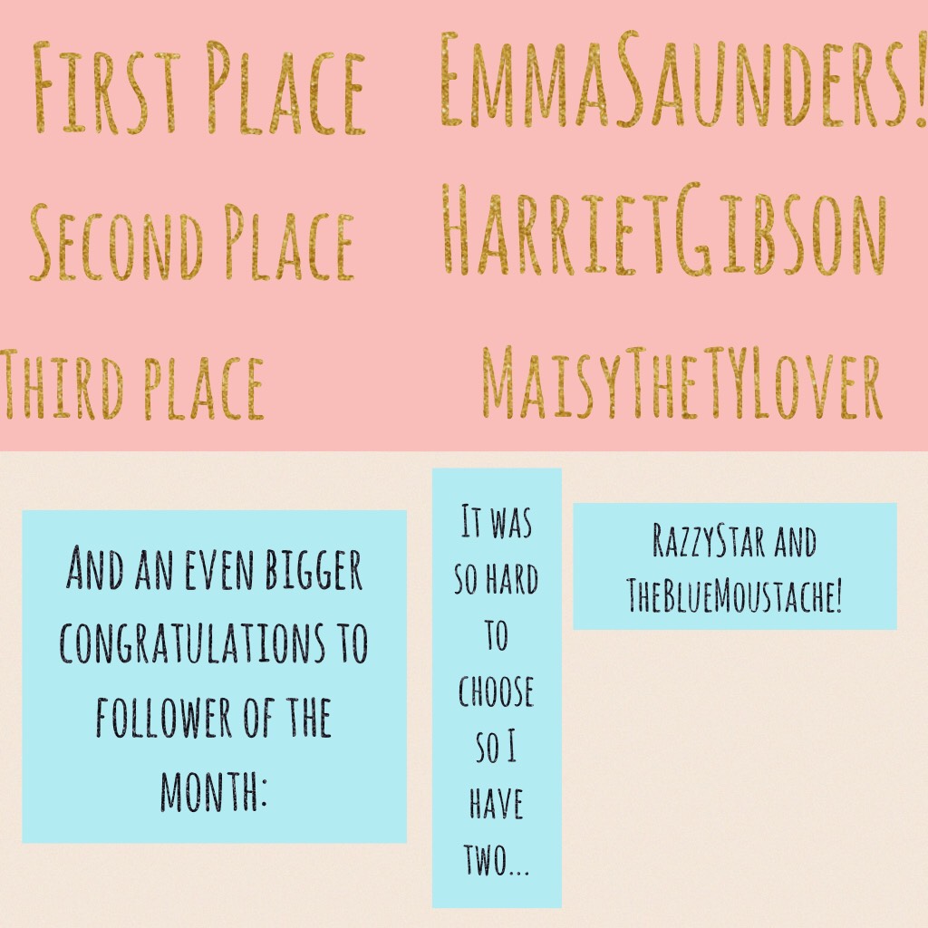Well done to these people! The pink ones are contest winners and will get prizes, and the blue ones will get all the contest prizes. 

A special congRATs to EmmaSaunders, RazzyStar and TheBlueMoustache. By the way, EmmaSaunders loves tarantulas. 
Xoxo,
An