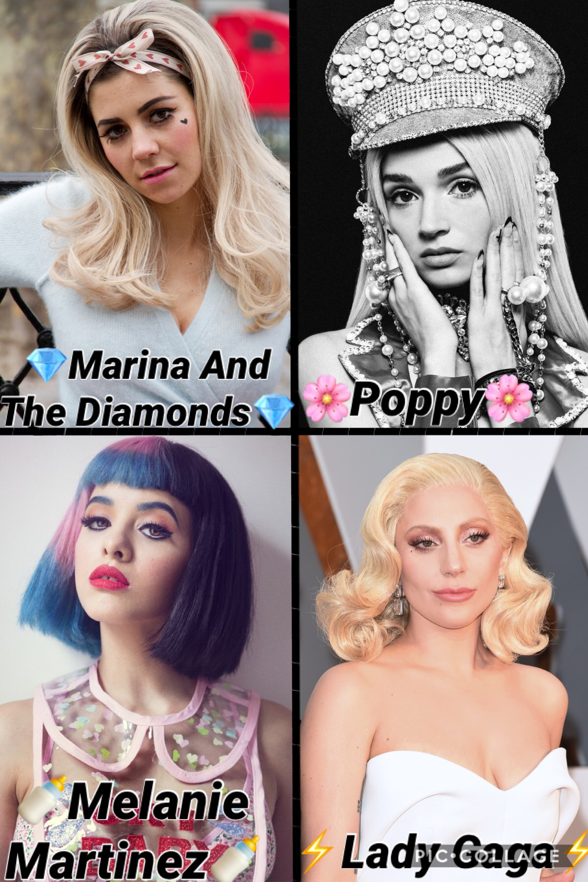 My favOrite singers. 😎. I dOn’t like Lady Gaga’s newer sOngs thO, I like her Older Ones like Bad Romance and Telephone. AlsO, yOu shOuld listen tO Melanie Martinez’s new track: K-12.