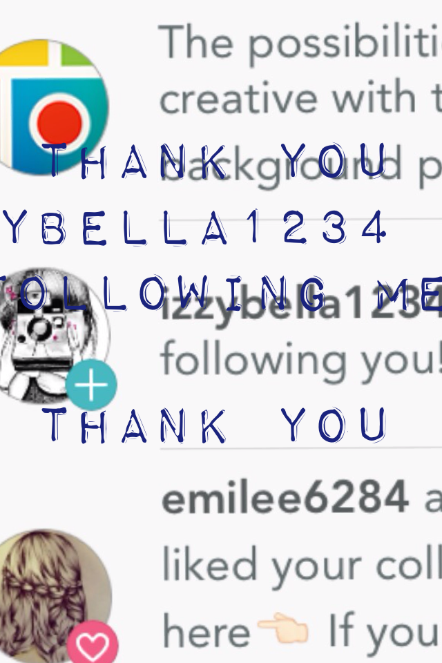 👉🏻click here👈🏻

If you would like a thank you/ shout out like and follow me.  I also believe you should follow izzybella1234 and like her collage. Thank you 