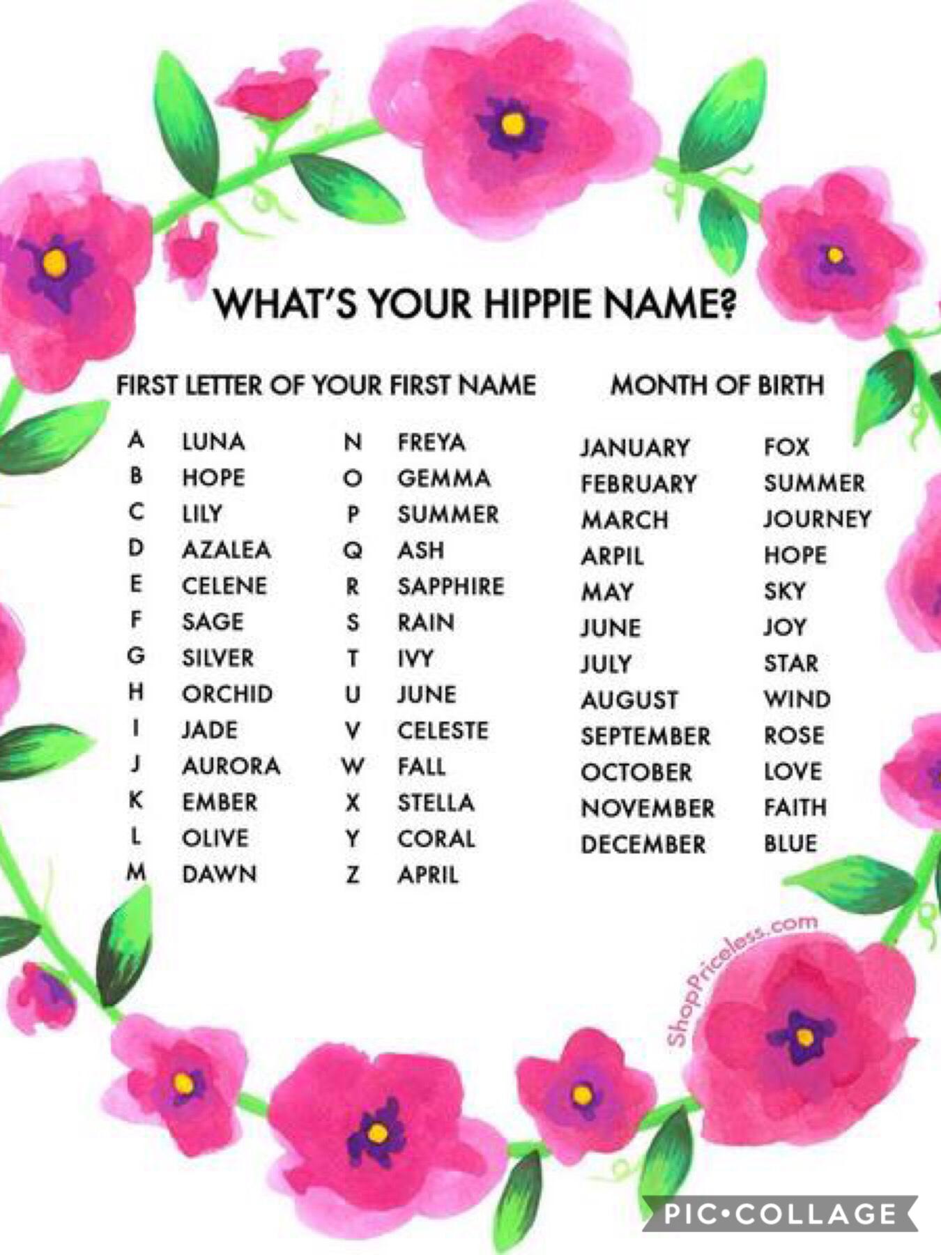 Comment your hippie name on here!