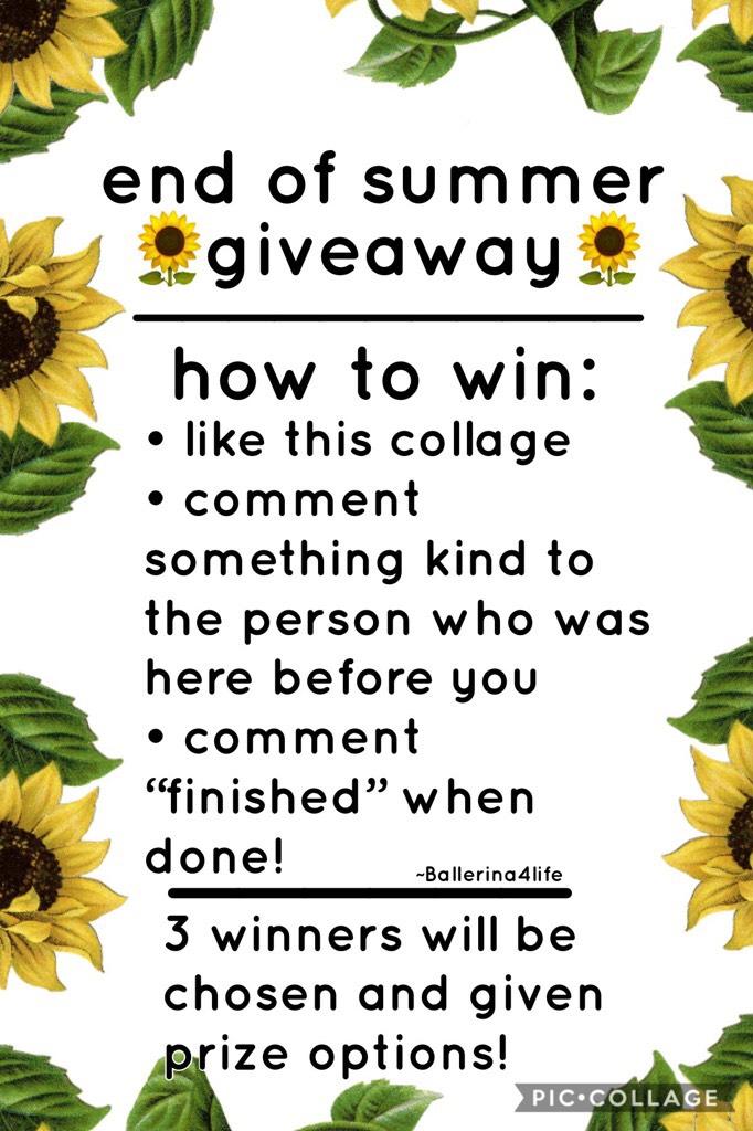 {8/25/18} tap!🌻

Summer is officially coming to a close :( please join and spread the word about this giveaway! Thanks ily all! Xx